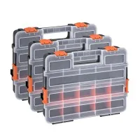 Giantz 3 Pack Toolbox Organiser 17-Compartment Small Parts Storage Boxes Stackable Heavy Duty PP 34x26x7cm