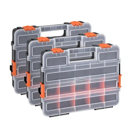 Giantz 3 Pack Toolbox Organiser 17-Compartment Small Parts Storage Boxes Stackable Heavy Duty PP 34x26x7cm