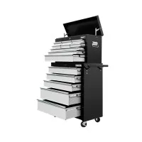 Giantz 14 Drawer Steel Tool Box Cabinet Chest with Lockable Wheels & Non-Slip Liners for Garage & Workshop, Grey