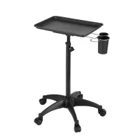 Embellir Salon Trolley Cart, Aluminium, Black, 59x59x72.5-108.5cm, 5-Wheel Rolling Tray for Beauty & Haird
