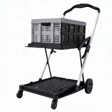 Artiss Foldable Double Layer Shopping Trolley 90kg Capacity with Detachable Crate and Brake Pedal Grey