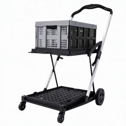 Artiss Foldable Double Layer Shopping Trolley 90kg Capacity with Detachable Crate and Brake Pedal Grey