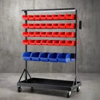 Giantz 74 Bin Double-Sided Mobile Storage Rack – 5-Tier Steel Frame, Lockable Wheels, 100kg Load, Workshop Organiser
