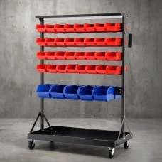 Giantz 74 Bin Double-Sided Mobile Storage Rack – 5-Tier Steel Frame, Lockable Wheels, 100kg Load, Workshop Organiser