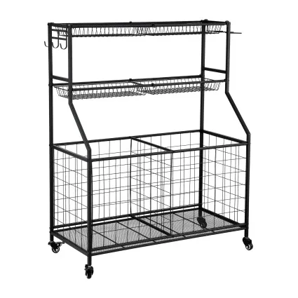 Everfit Black Sports Equipment Organiser with Wheels, Iron Frame, Multi-Sport Storage, 92x43x116cm, 80kg Capacity