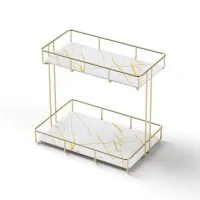Artiss 2X 2‑Tier Corner Bathroom Storage Rack Gold Marble Look Reinforced Twin Bars Stable Base 20kg