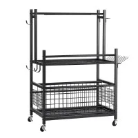 Gardeon Garden Tool Organiser Rack, 50-Tool Capacity, 16 Slots, Hooks and Rolling Lockable Wheels, Black