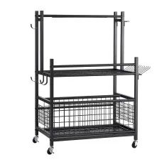 Gardeon Garden Tool Organiser Rack, 50-Tool Capacity, 16 Slots, Hooks and Rolling Lockable Wheels, Black