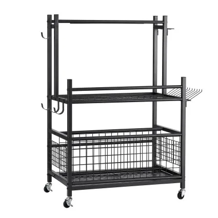 Gardeon Garden Tool Organiser Rack, 50-Tool Capacity, 16 Slots, Hooks and Rolling Lockable Wheels, Black