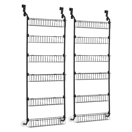 Artiss 2x Over Door Storage Pantry Organiser 6-Tier Metal Hanger Hook Black Set of 2 Packaged Ready to Fit