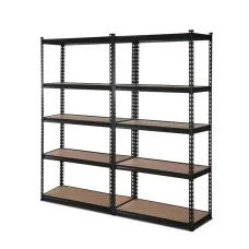 Giantz 2x1.5M Heavy-Duty Garage Shelving Rack - 150kg/Tier, Adjustable Steel Frame, MDF Boards, Matte Black