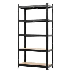 Giantz 1.6m Garage Shelving 5-Tier 1250kg Heavy-Duty Boltless Storage Rack with MDF Shelves Black