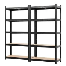 Giantz 5-Tier Garage Shelving 160cm Wide, 250kg per Shelf, MDF, Black