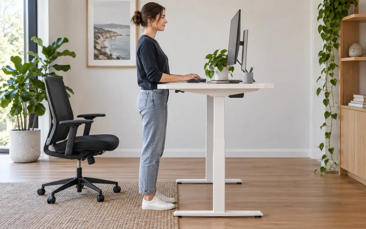 Comfortable side-on working position at an Artiss-style standing desk