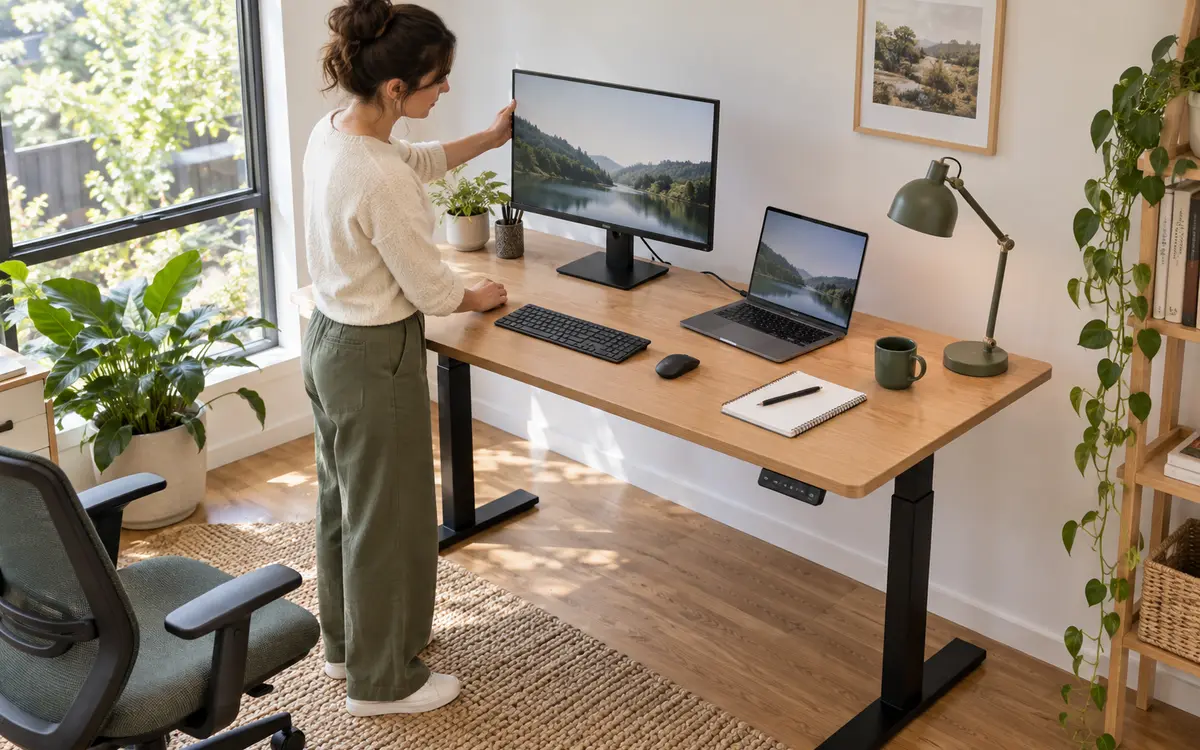 Planning monitor, laptop and accessories on an Artiss-style standing desk