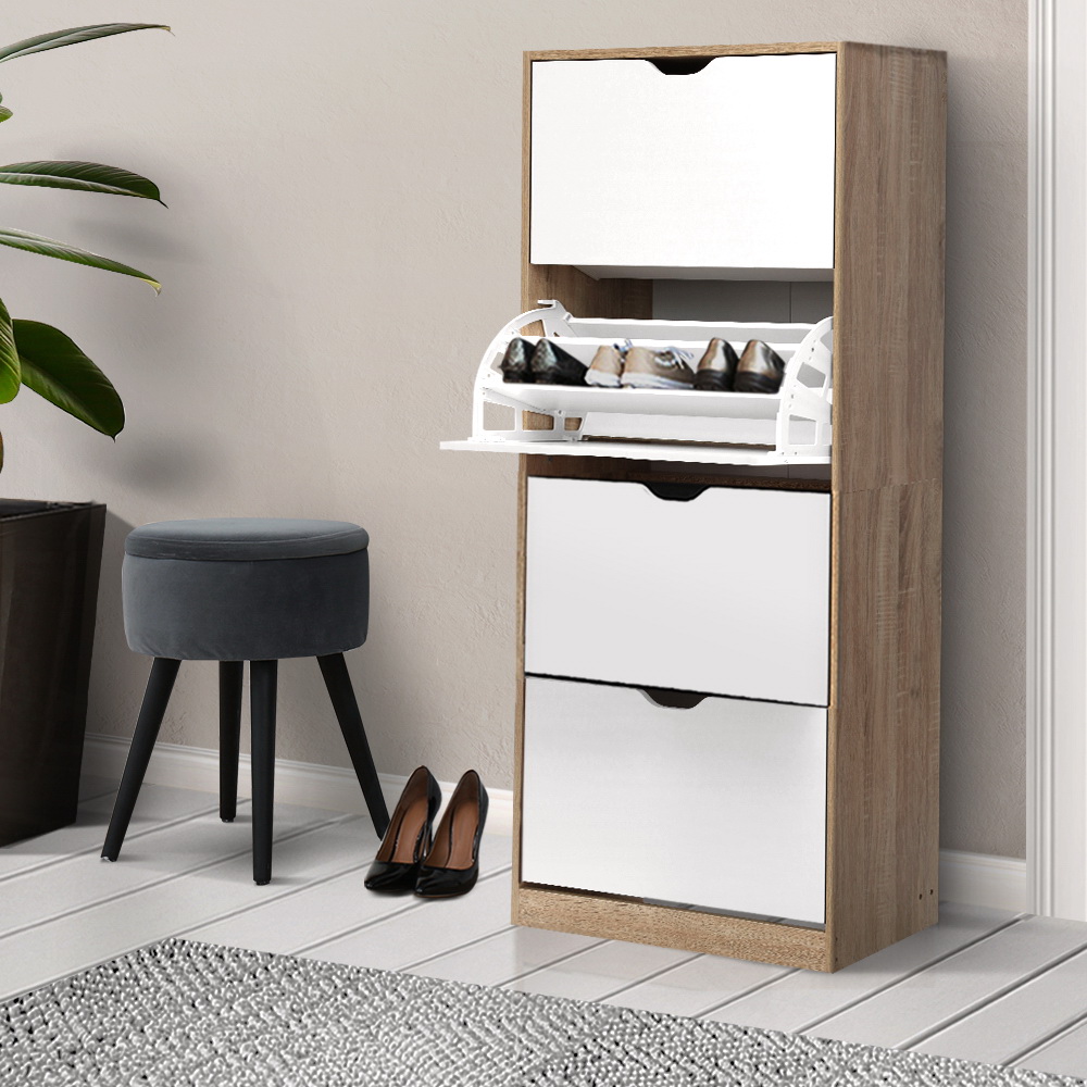Large white and wood shoe cabinet from Habitura