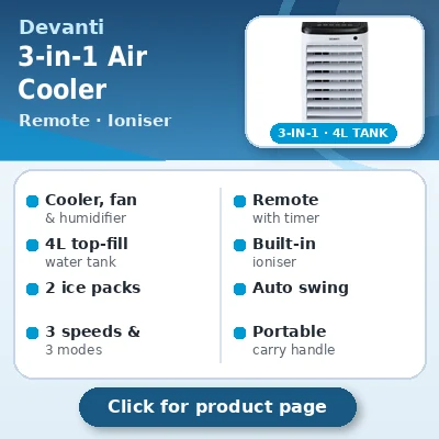 Devanti 3-in-1 Evaporative Air Cooler with Remote, 4L Tank