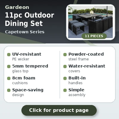 Gardeon 11-Piece Outdoor Dining Set - Black Wicker, Tempered Glass Table, Cushioned Seats, Water-Resistant Covers